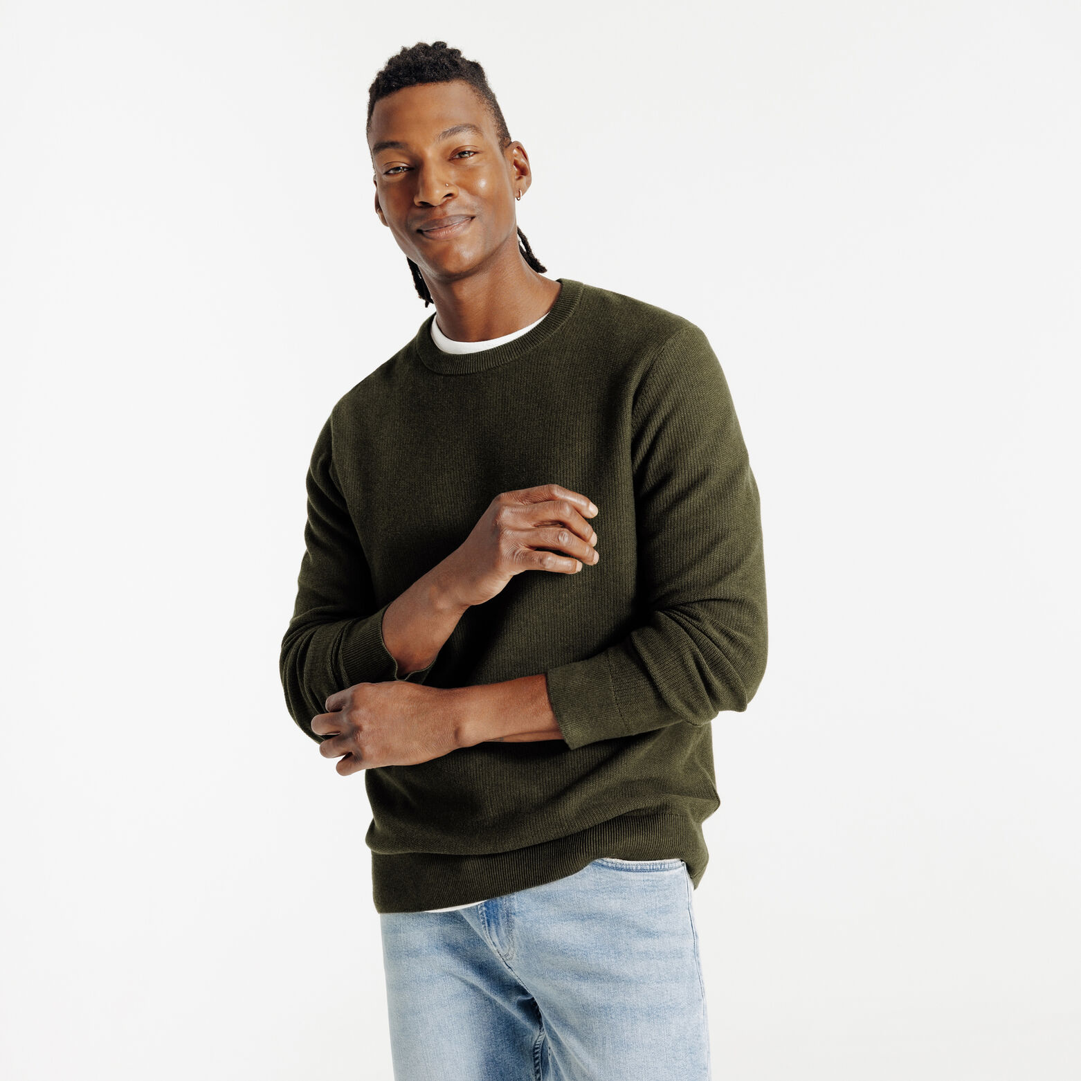 Pull col rond jeux de points fantaisie