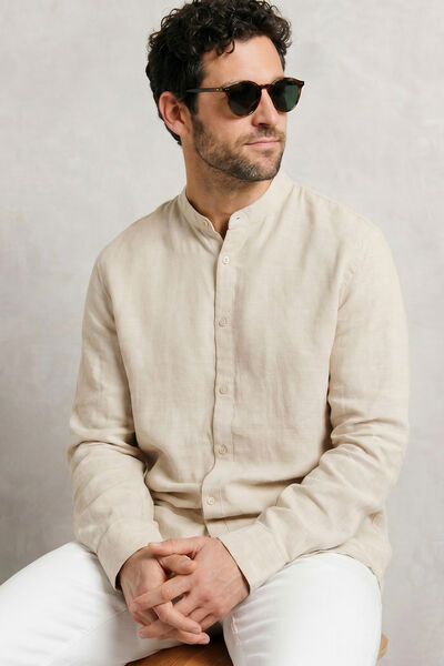 Chemise col mao 100% lin unie