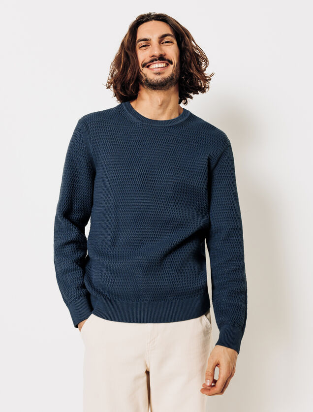 Pull col rond jeux de points reliéfés