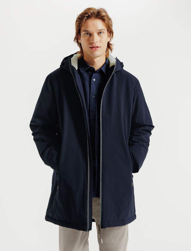 Parka longue &agrave; capuche doubl&eacute;e en sherpa