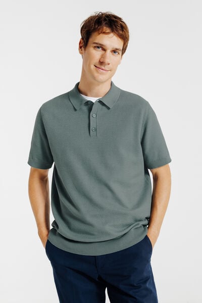 Polo en maille col boutonn&eacute; jeux de points