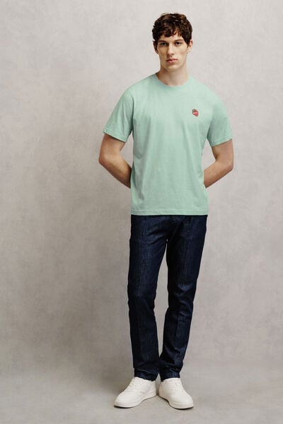 T-shirt in gevlamde stof met borduursel op de bors