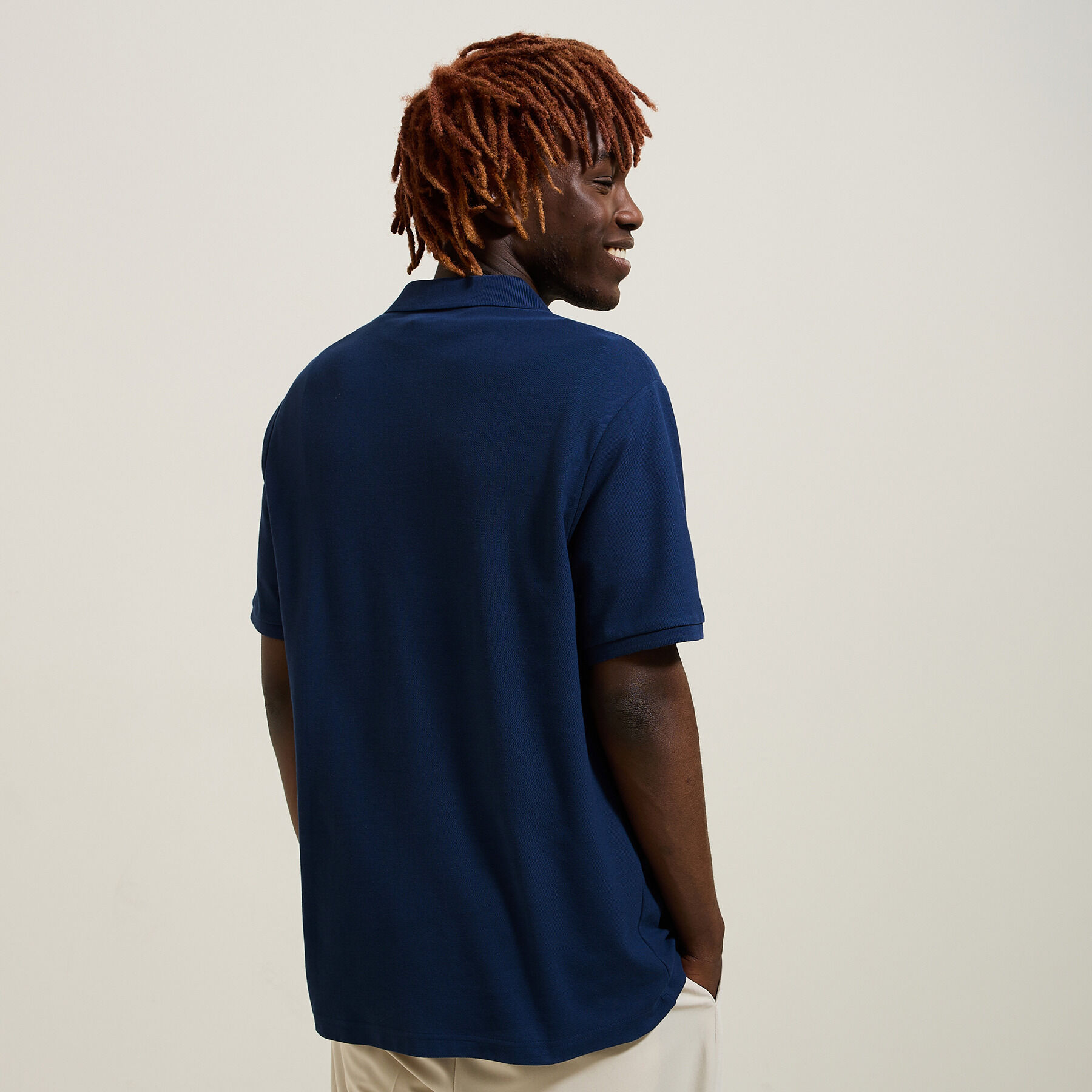 Polo manches courtes uni pique Bleu fonce Jules
