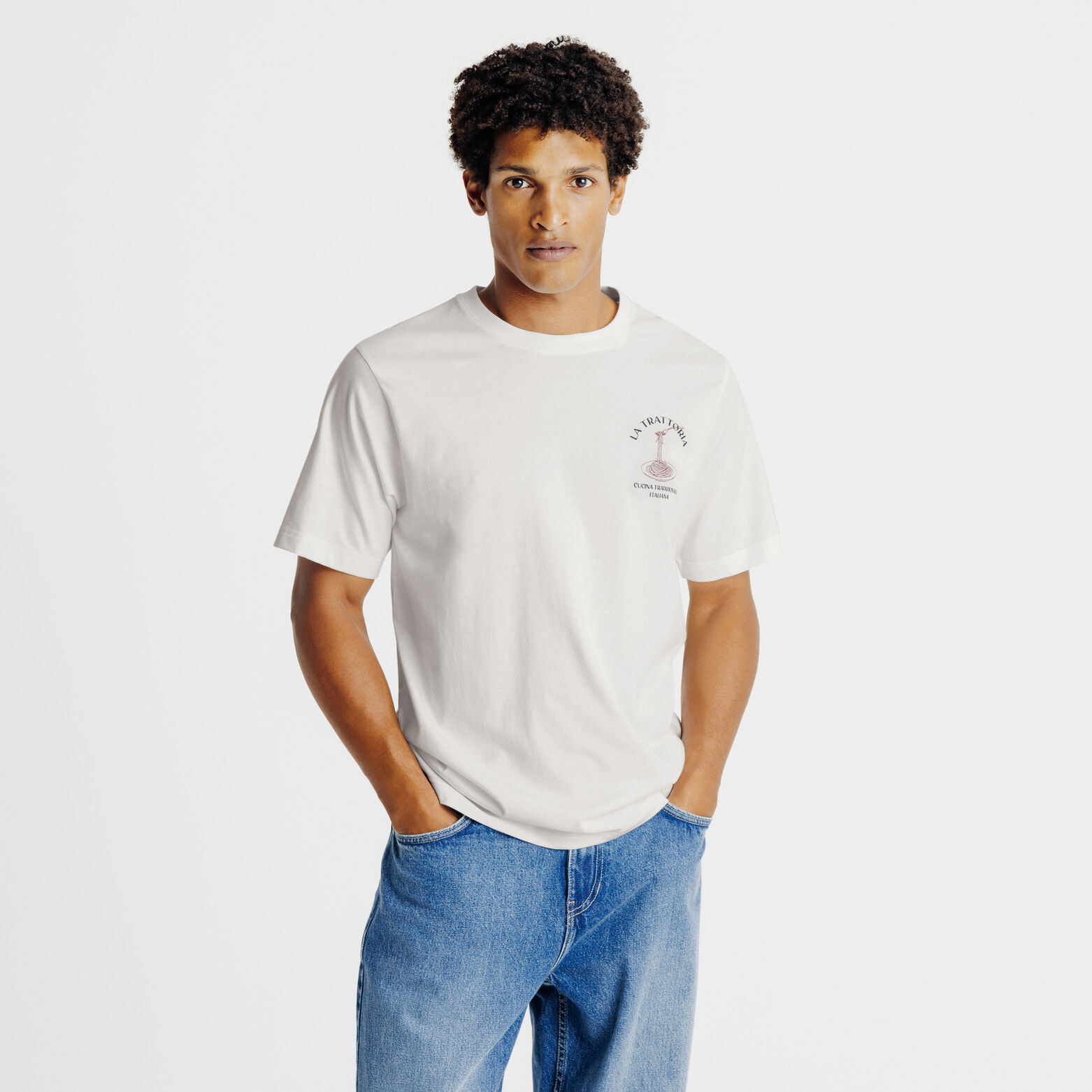 Tee shirt en coton brodé et imprimé devant