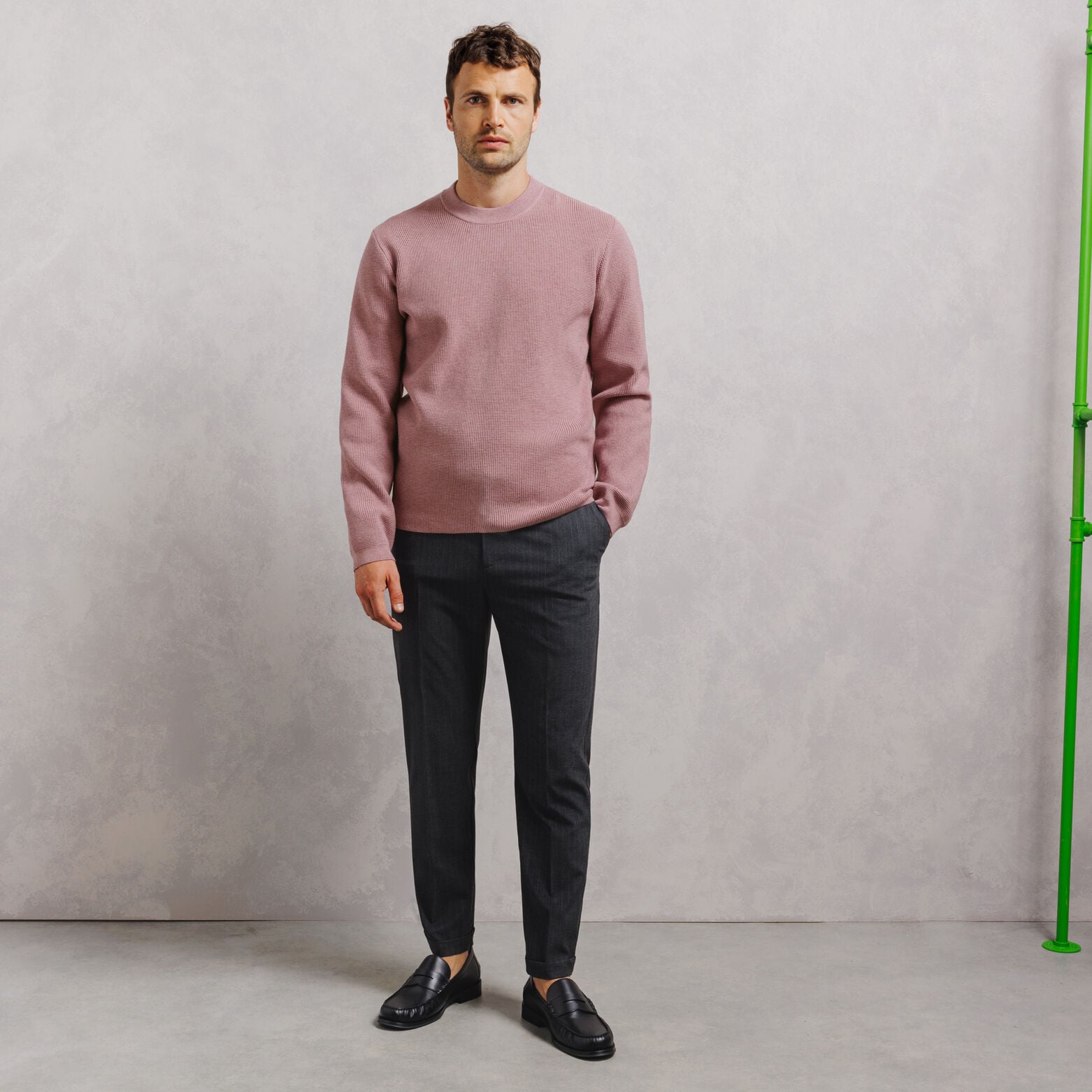 Pull col rond jeux de points fantaisie
