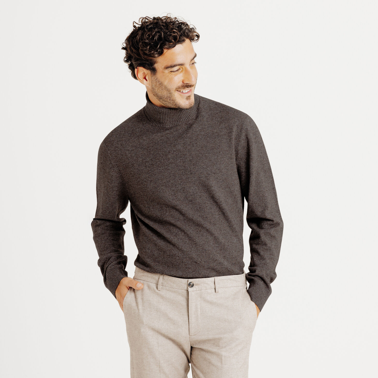 Pull col roulé mérinos cachemire