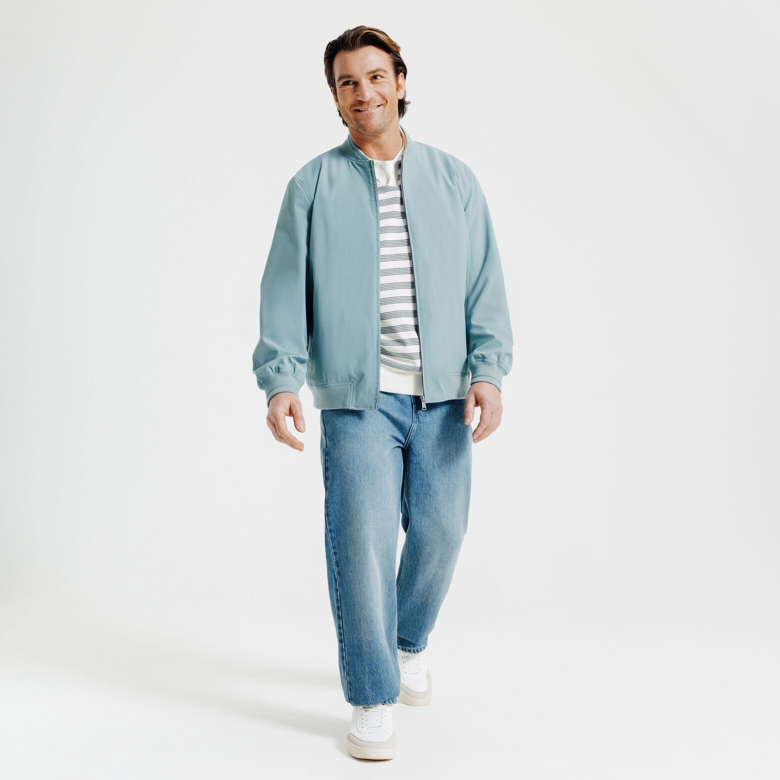 Gestreepte trui korte mouwen met resort polokraag