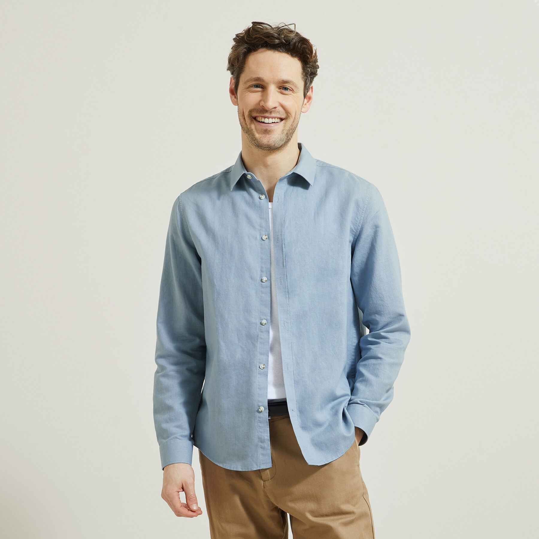 Chemise en coton lin Bleu clair Jules