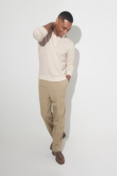 Polo met knoopkraag in merinoswol