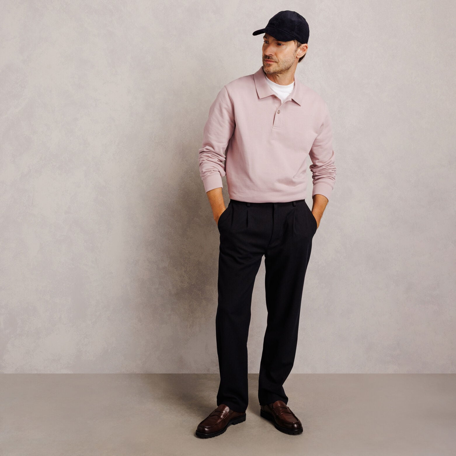 Polo en molleton boutonn&eacute; uni