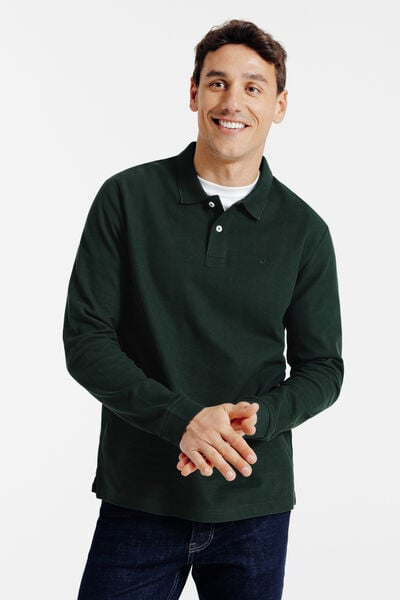 Effen polo in piqu&eacute;katoen, met lange mouwen