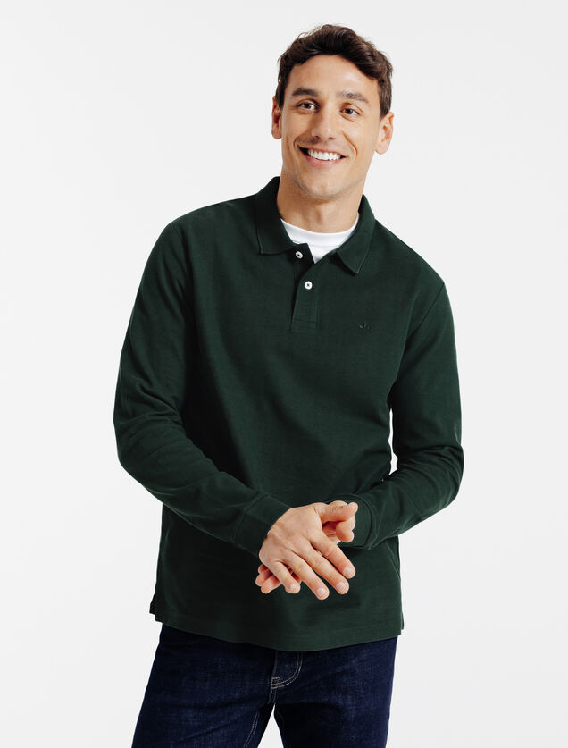 Effen polo in piqu&eacute;katoen, met lange mouwen