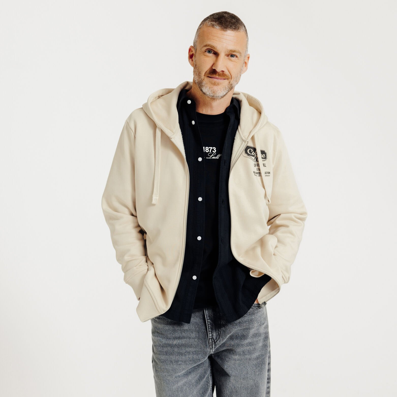 Sweat &agrave; capuche zipp&eacute; imprim&eacute;