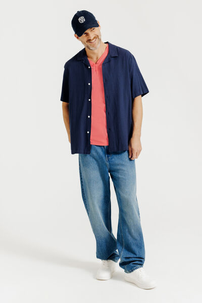 Tee shirt col tunisien en mati&egrave;re flamm&eacute;e