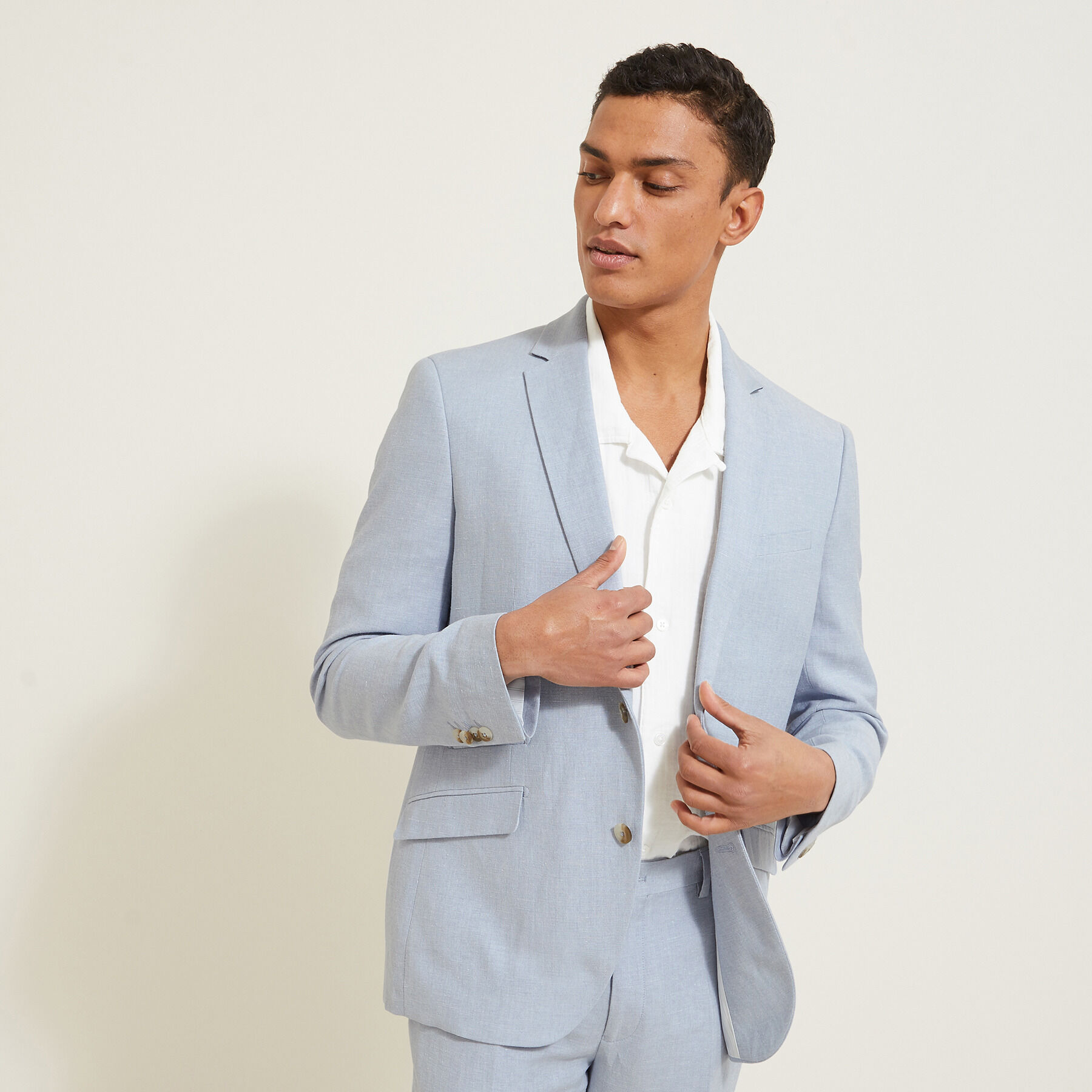 Veste de costume contenant du lin slim Bleu clair Jules