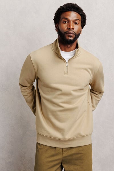 Sweat col montant zipp&eacute; molleton uni