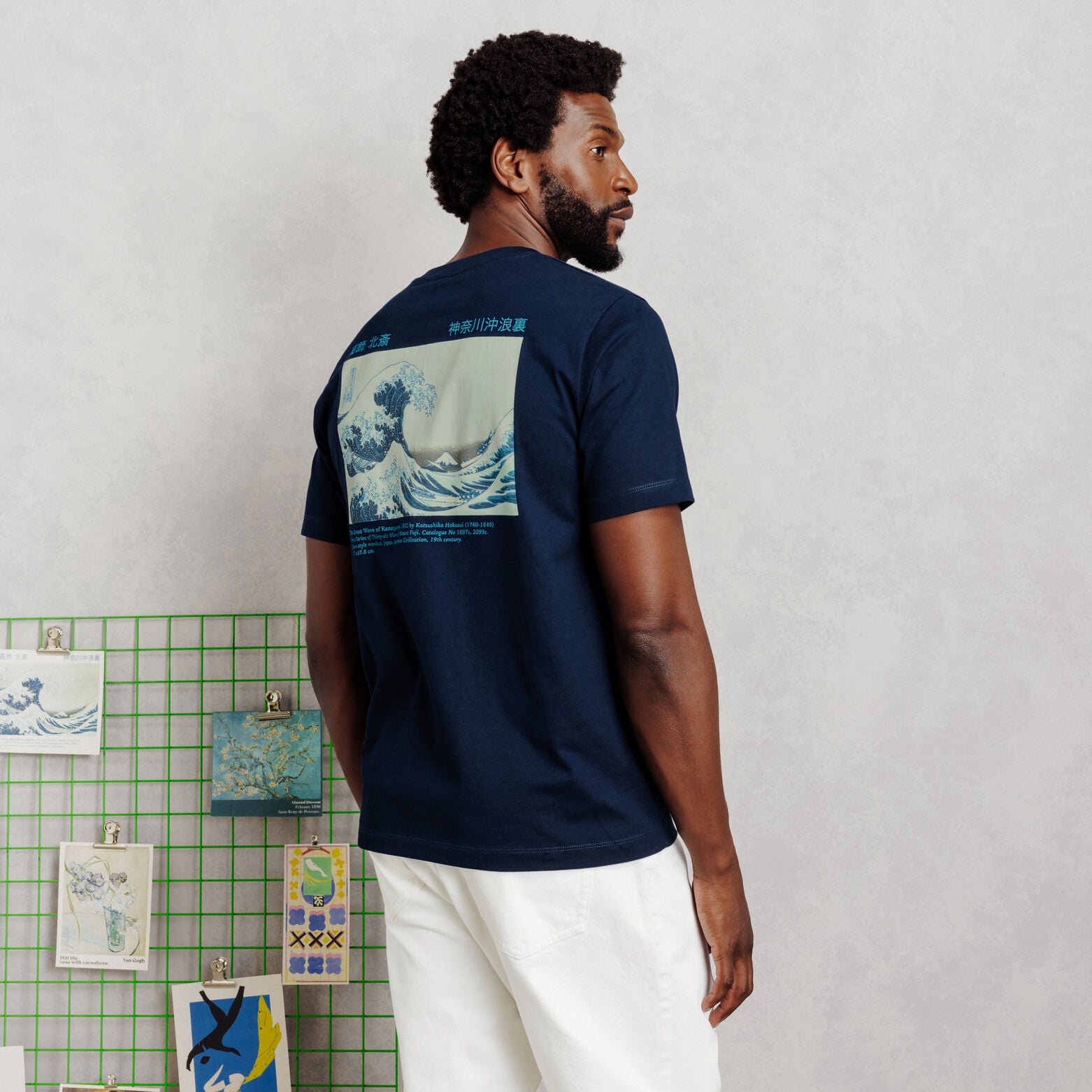 T-shirt met print voor en achter licentie Hokusai