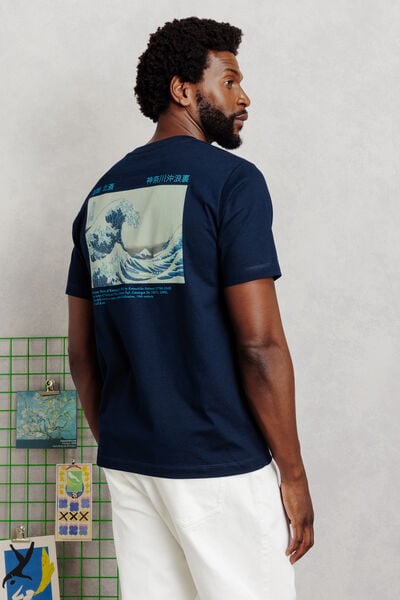T-shirt met print voor en achter licentie Hokusai