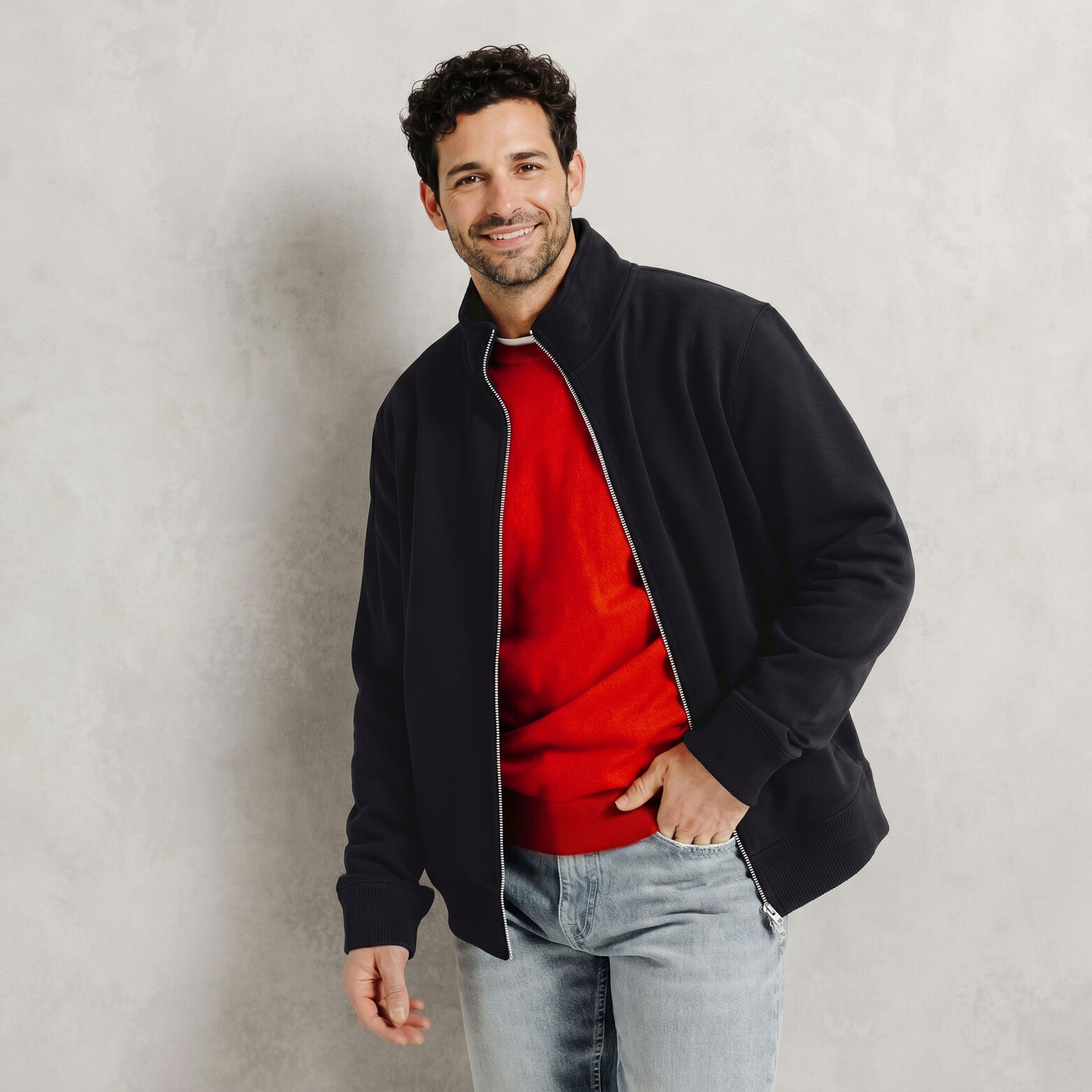 Sweat veste zipp&eacute;e col montant uni heavy weight