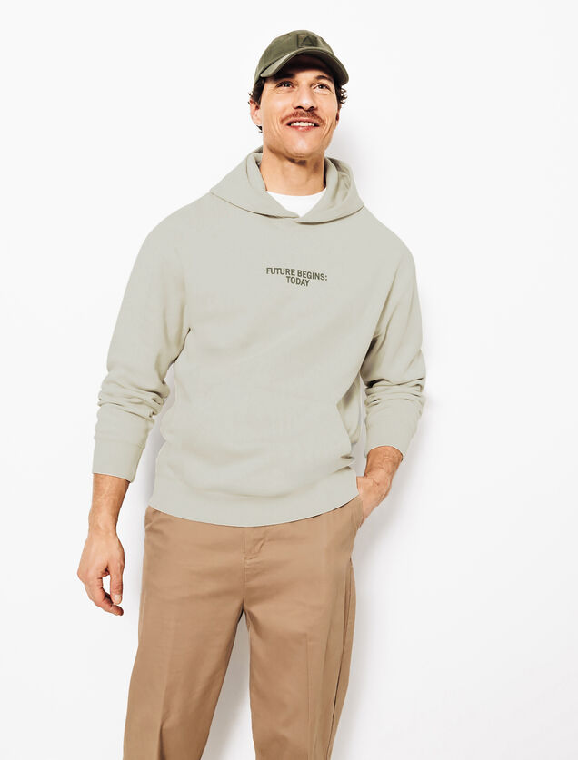 Relaxed fit sweater met kap, print op voor-en acht