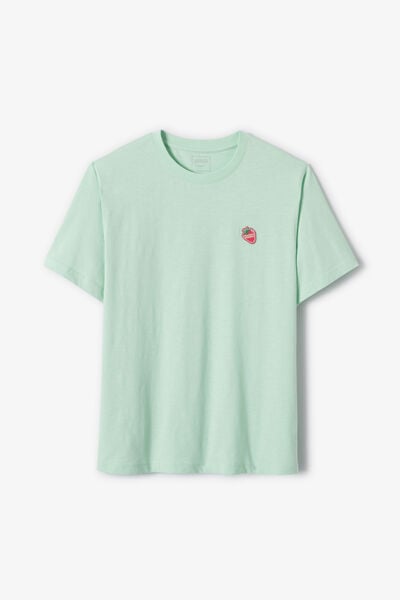 T-shirt in gevlamde stof met borduursel op de bors