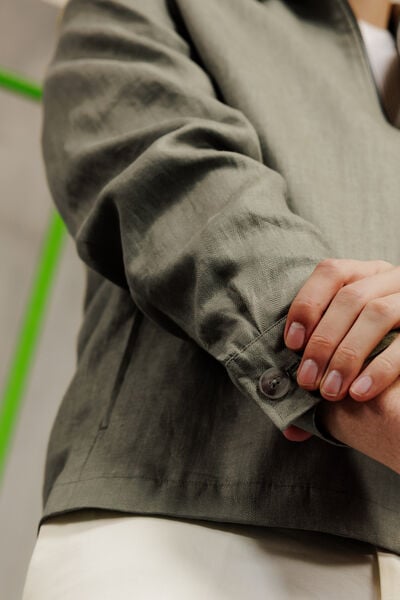 Vest visgraat met hemdskraag en rits, 100% linnen