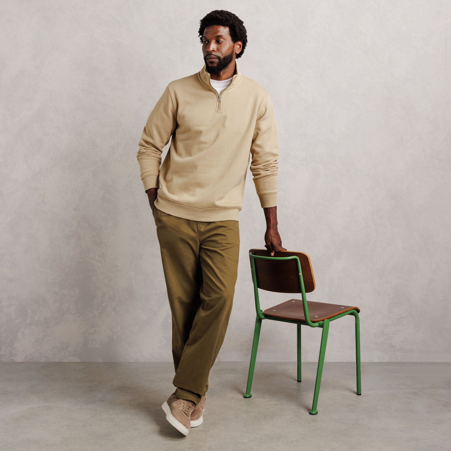 Sweat col montant zipp&eacute; molleton uni