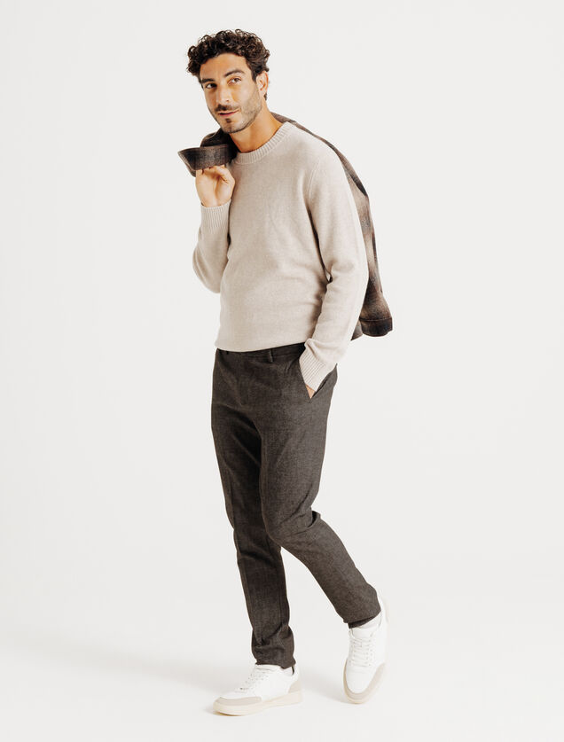 Slim fit chinobroek met flaneleffect