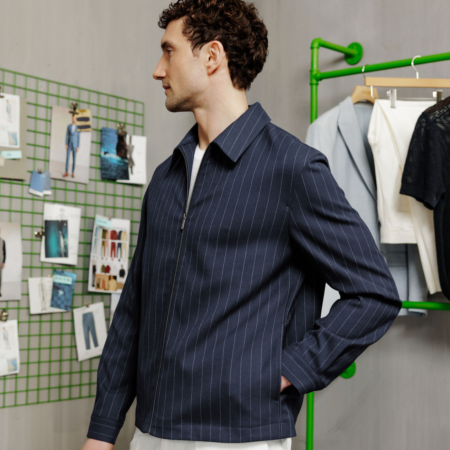 Veste col chemise zipp&eacute;e ray&eacute;e