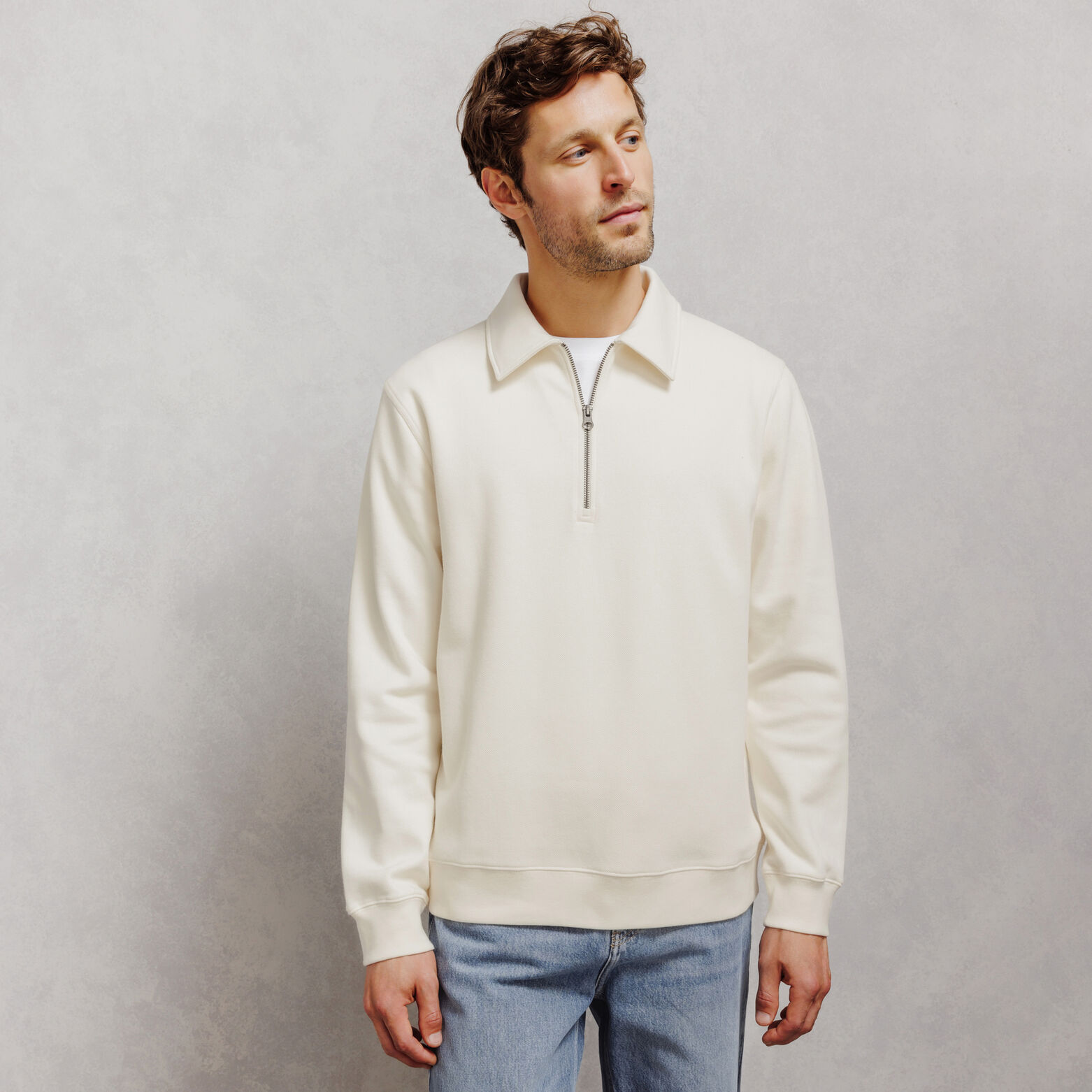 Sweat col polo zipp&eacute; uni