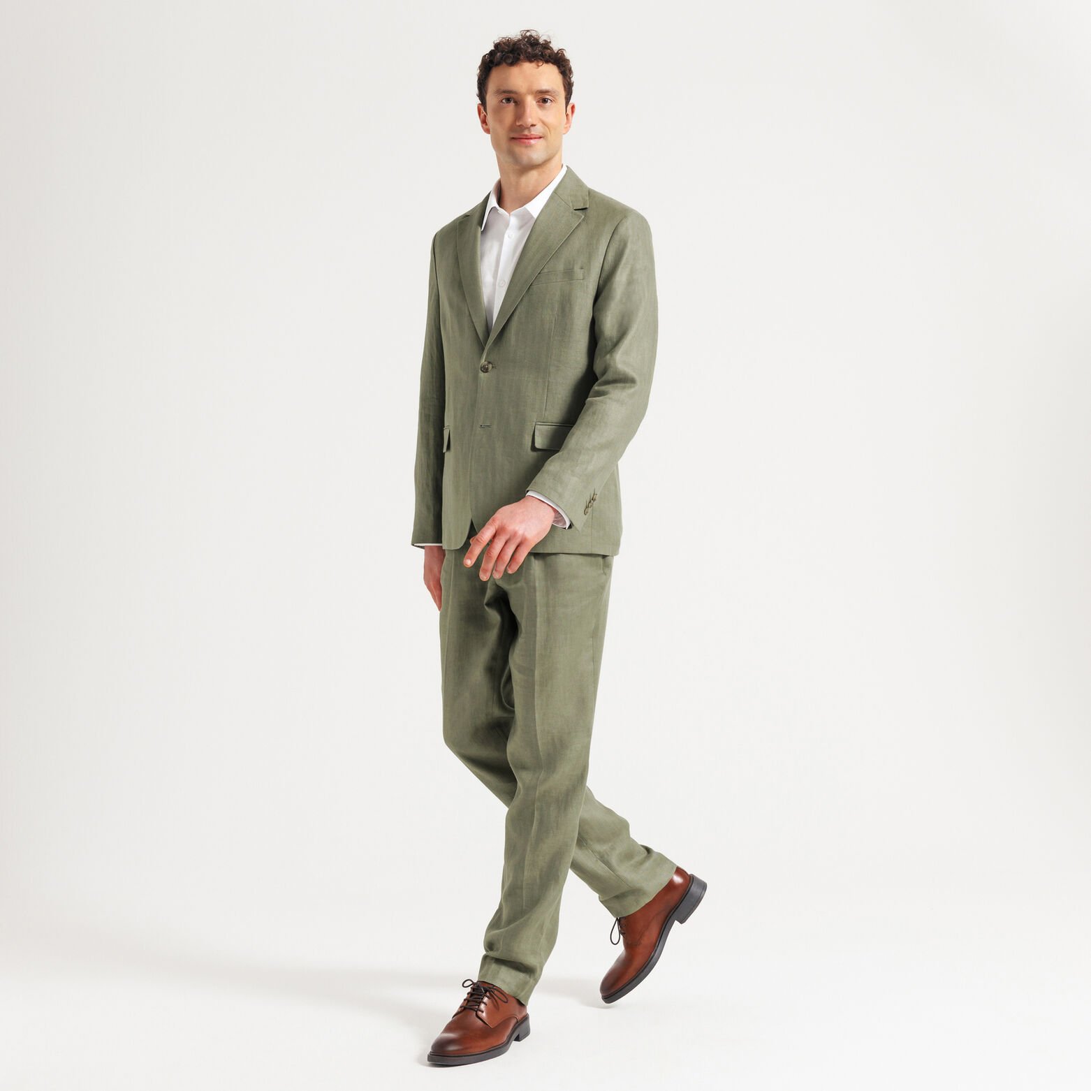 Costume 2 pi&egrave;ces confort motif chevron confort 100% lin - Kaki