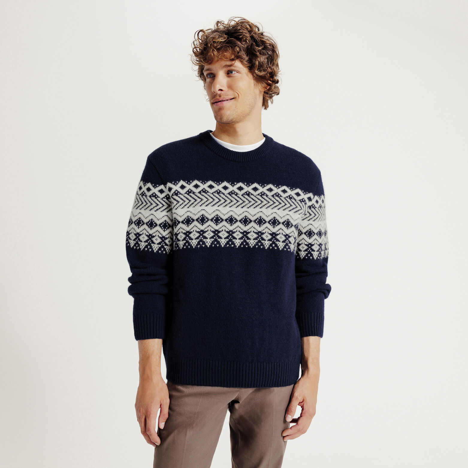 Noorse trui ronde hals in jacquard