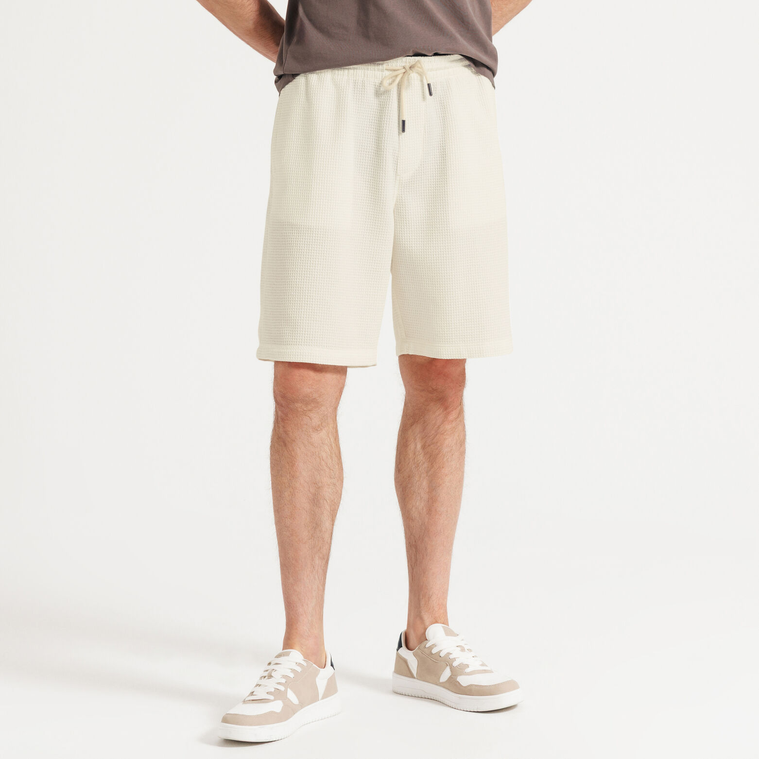 Bermuda in wafelstof met elastische tailleband