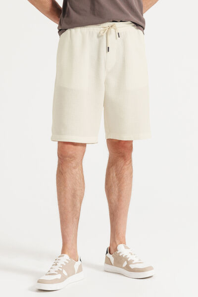 Bermuda in wafelstof met elastische tailleband