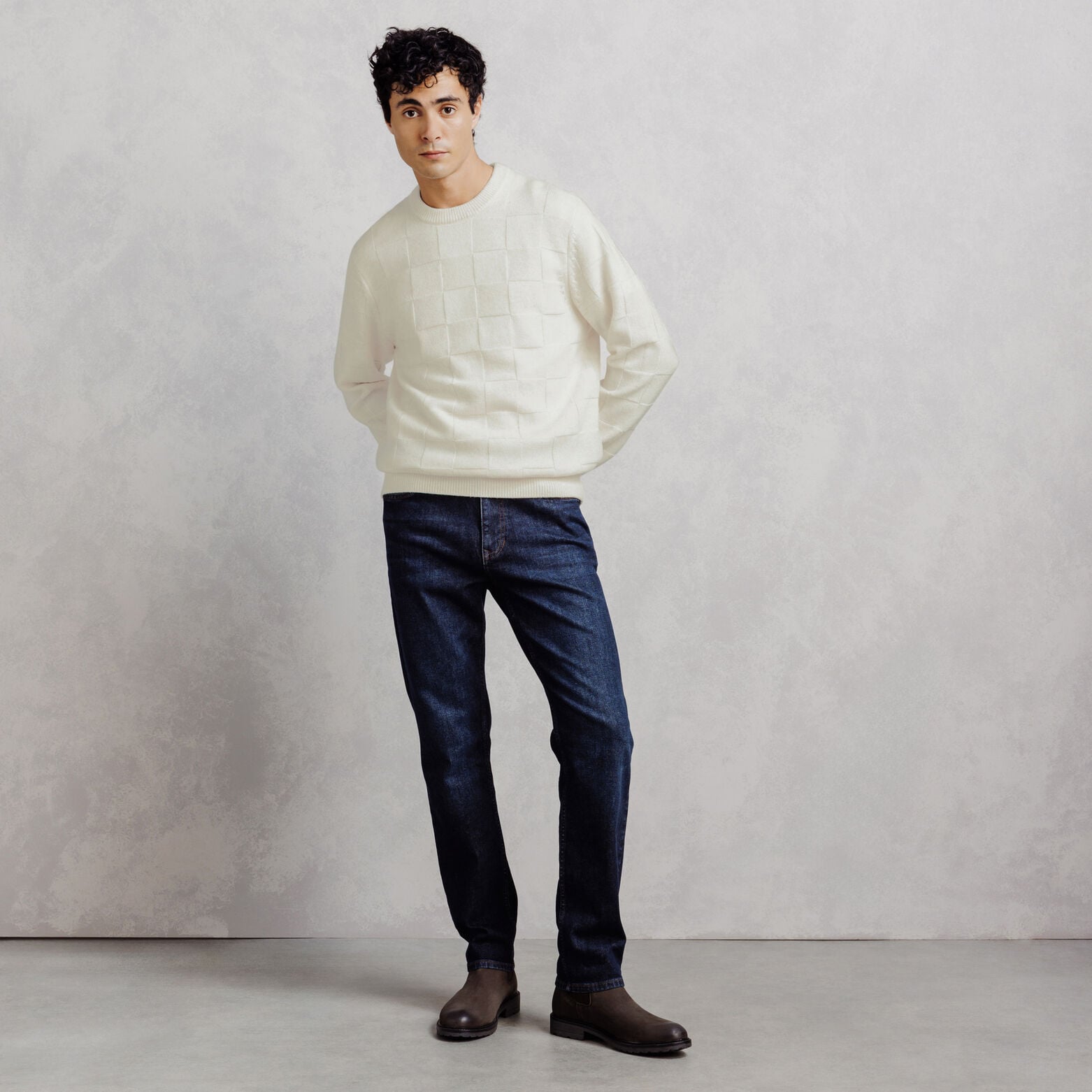 Pull col rond damier