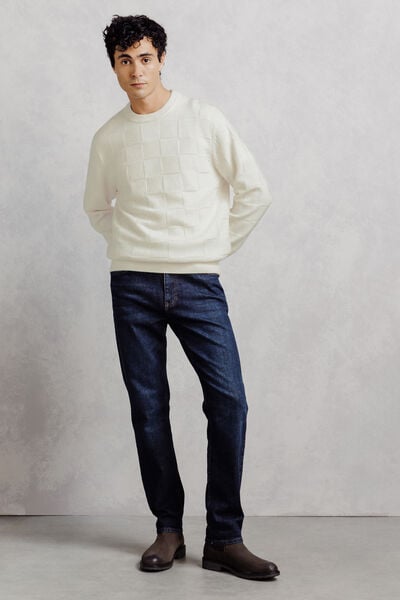 Pull col rond damier laine d'agneau majoritaire