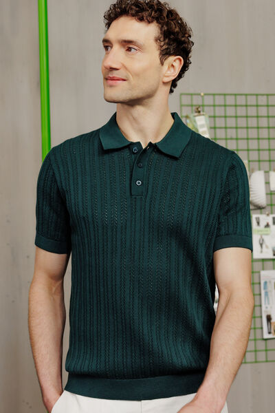 Polo korte mouwen in tricot met stekenpatroon