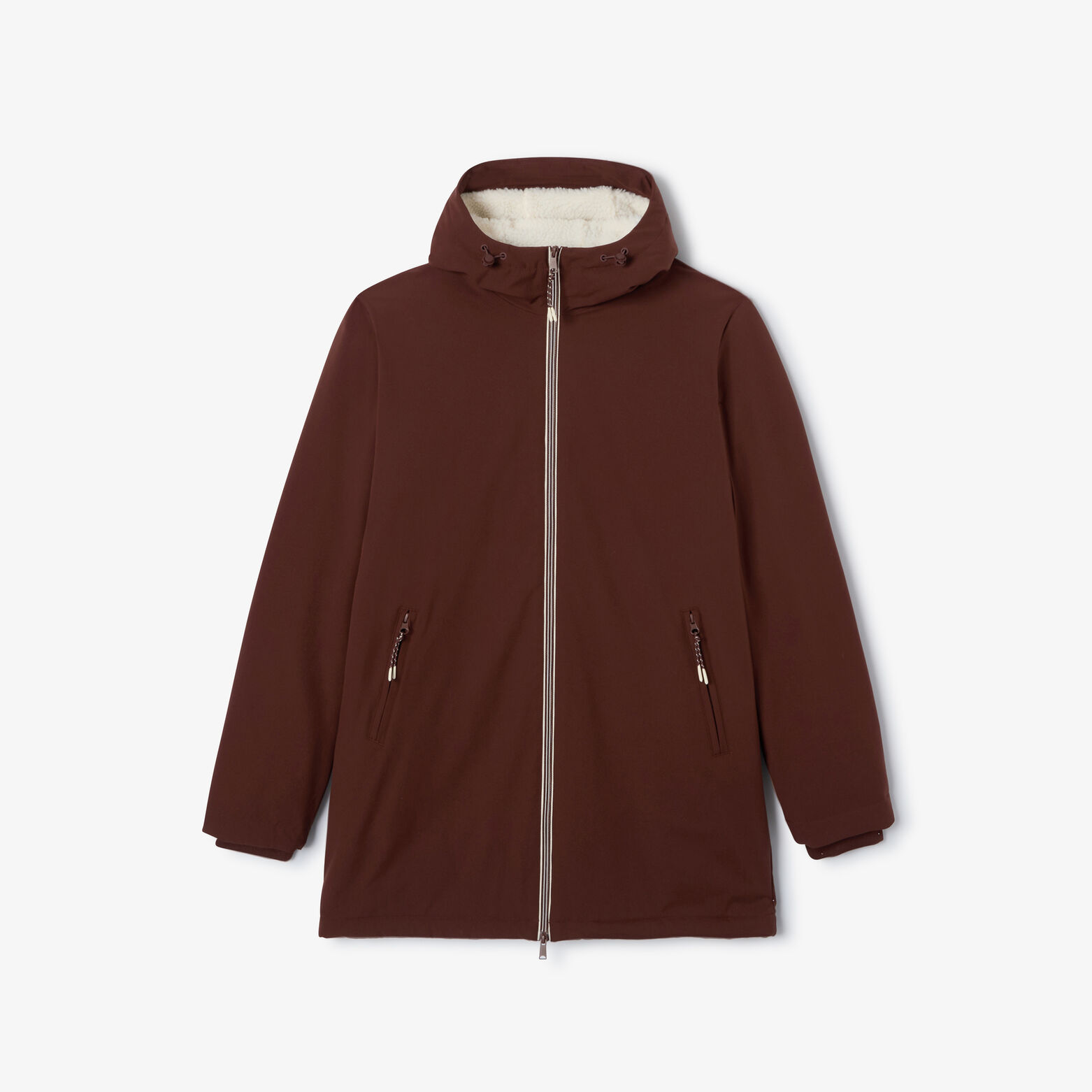 Parka longue &agrave; capuche doubl&eacute;e en sherpa