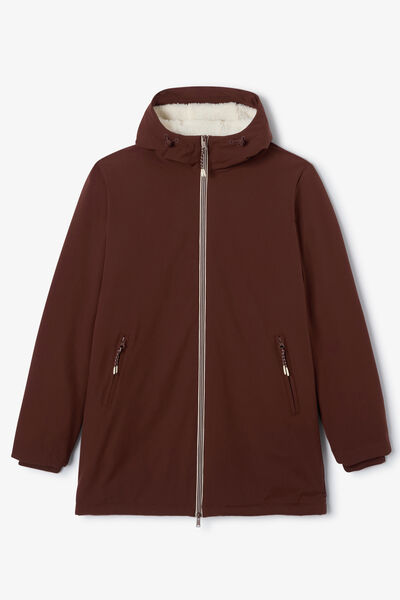 Parka longue &agrave; capuche doubl&eacute;e en sherpa