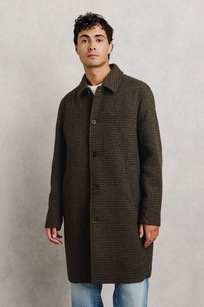 Manteau long col chemise pied-de-puce