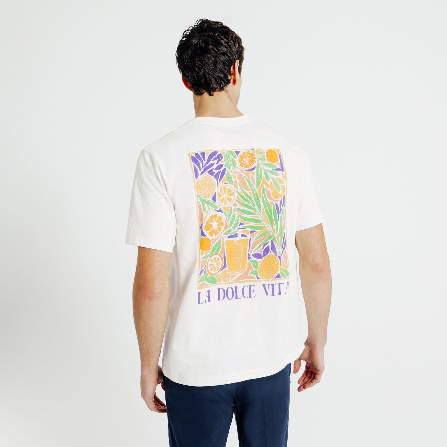 T-shirt met "dolce vita" print voor- en achteraan