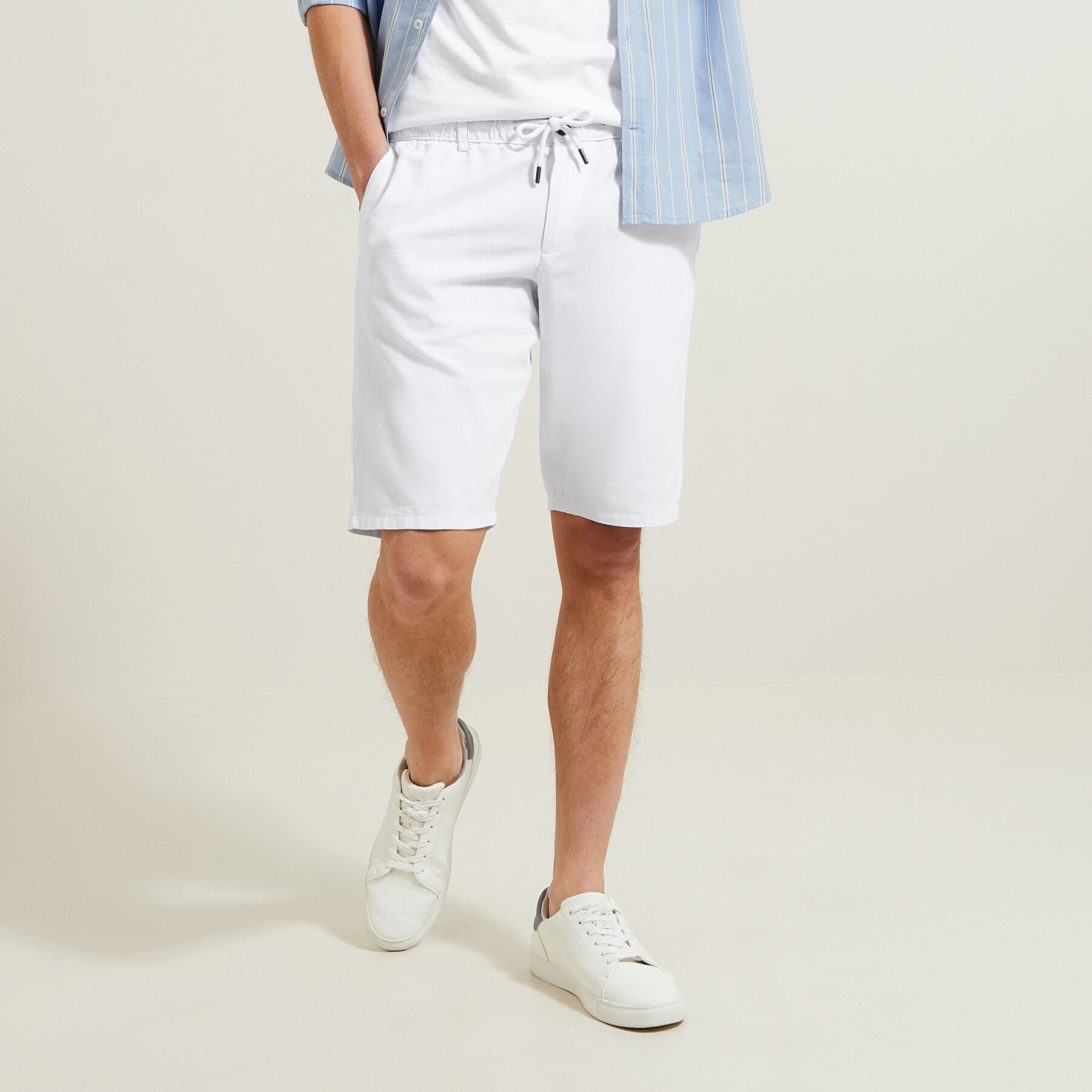 Bermuda uni en coton lin Blanc Jules