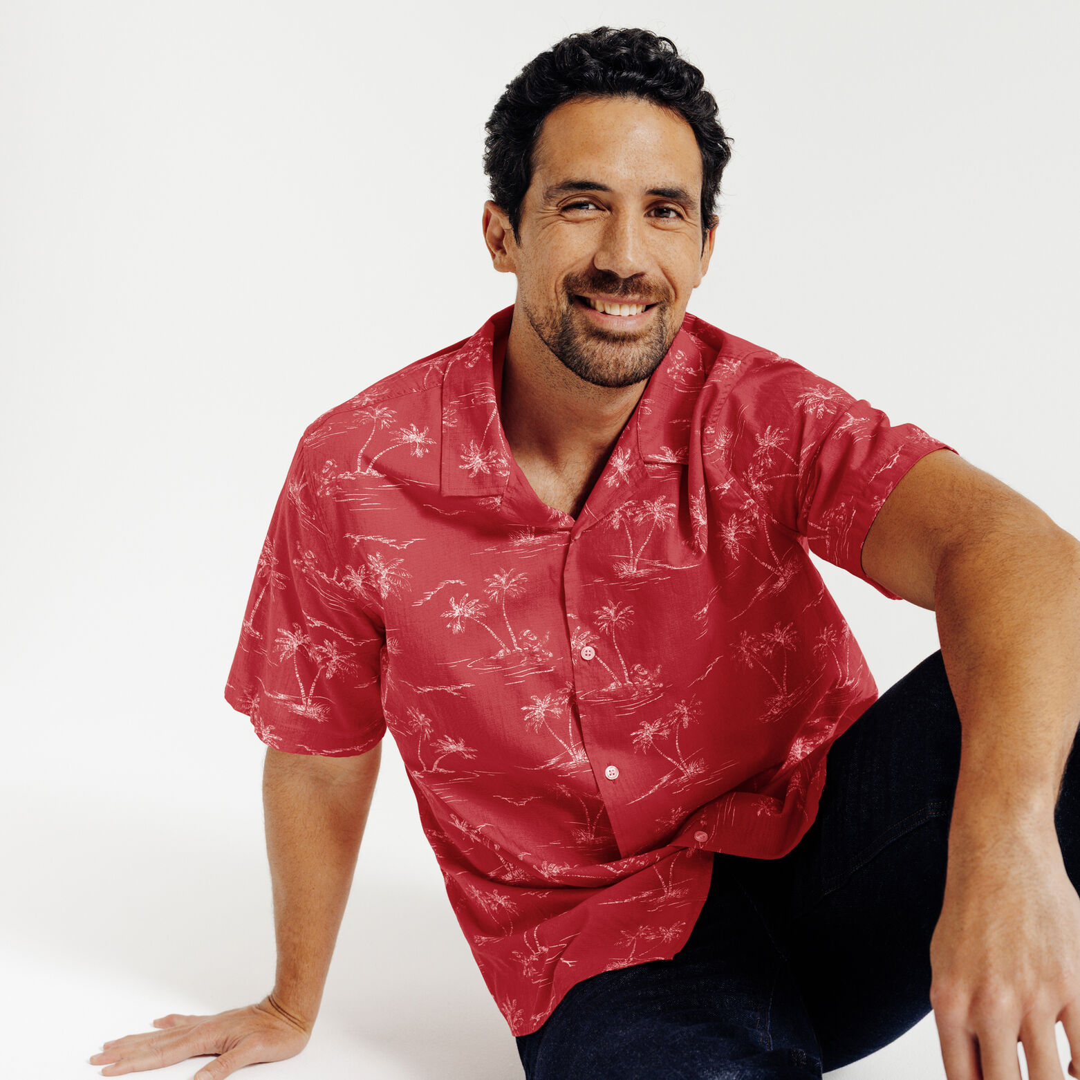 Regular hemdje met landschapsprint in gevlamd kato