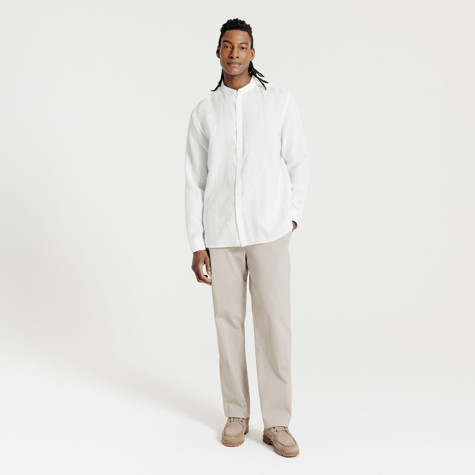 Chemise col mao en lin unie