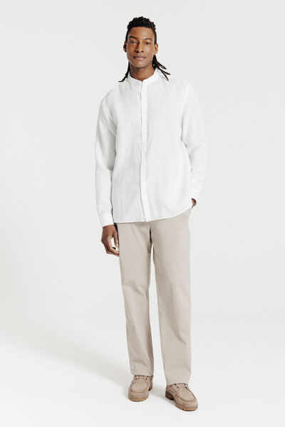Chemise col mao en lin unie