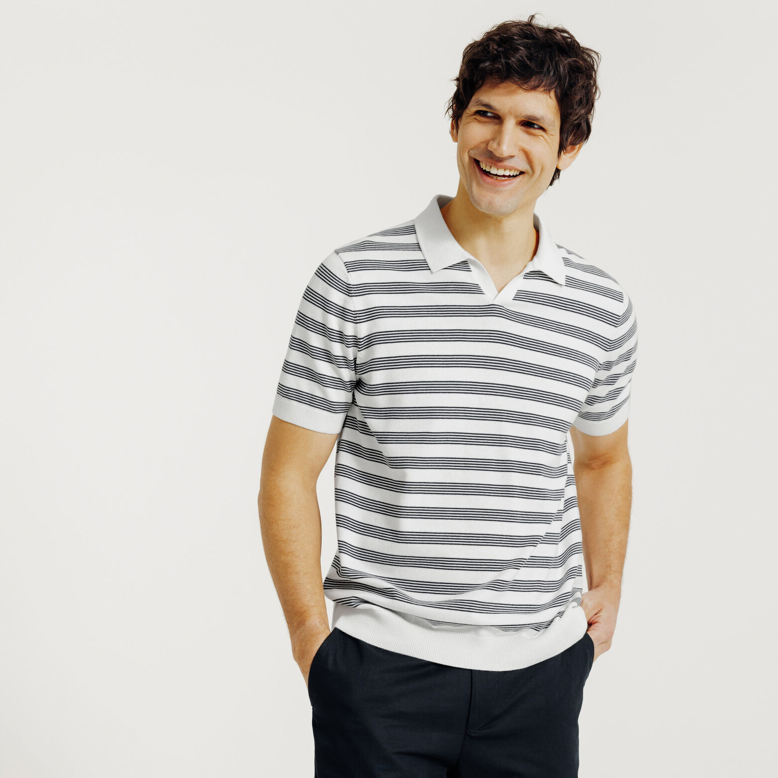 Gestreepte trui korte mouwen met resort polokraag