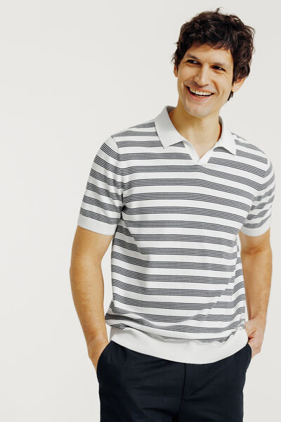 Gestreepte trui korte mouwen met resort polokraag