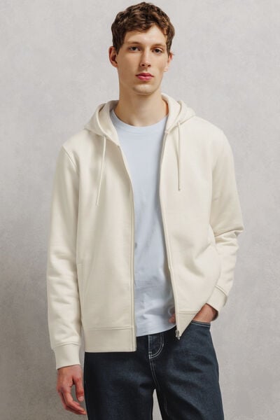 Sweat &agrave; capuche zipp&eacute; molleton uni