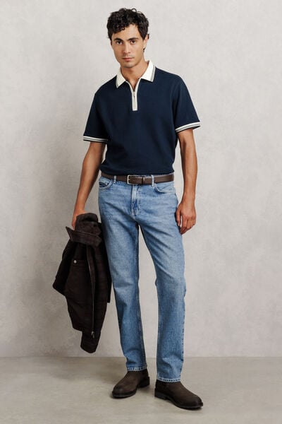 Polo manches courtes col zipp&eacute; gaufr&eacute;
