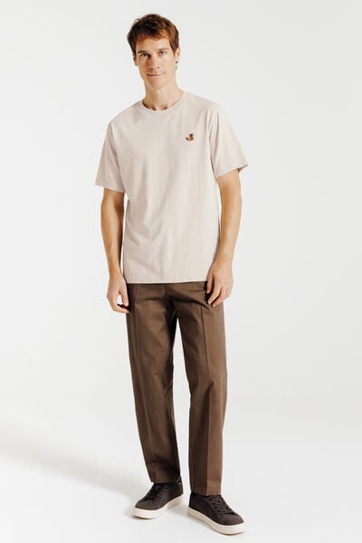 T-shirt in gevlamde stof met borduursel op de bors